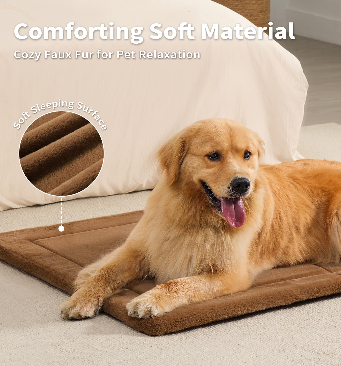 Made4Pets Dog Crate Pad Bed for Medium Large Dogs, Washable & Reversible, Anti-Slip Kennel Mat for Cozy Sleeping, Soft Fluffy Dog Bed for Indoor & Outdoor Use, 35"x23", Brown