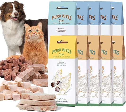OPET Freeze Dried Cat & Dog Treats,Single Ingredient High Protein Grain Free Crunchy Cat Treats,Healthy Training Treats (Pack of 10, Chicken & Duck)