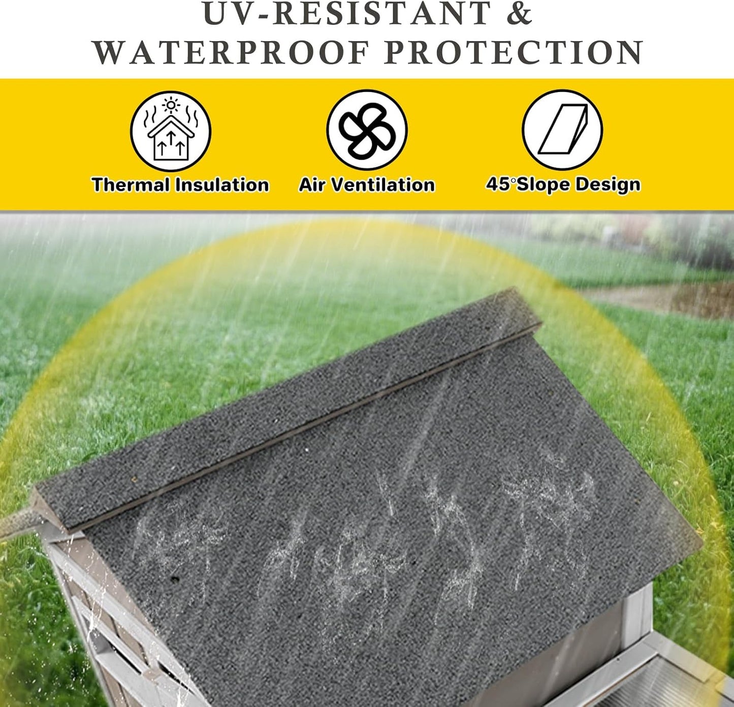 94''L Rabbit Hutch Outdoor Chicken Coop with Run, Wooden Indoor 2 Story Bunny House with Waterproof Roof, Pull Out Tray, Guinea Pig Rabbit Duck Cage for Small to Medium Animals and Pet Lover, Gray