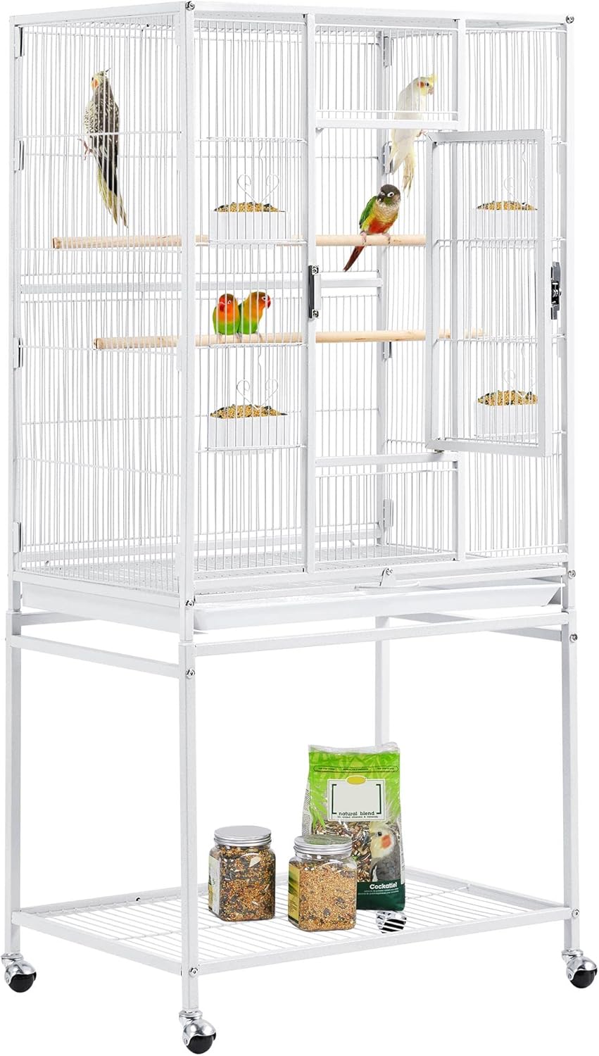 Yaheetech 54" Large Flight Bird Cage for Parrots Macaw Cockatiels Sun Parakeets Lovebird Green Cheek Conures African Grey Small Quaker Amazon Parrots with Rolling Stand, White