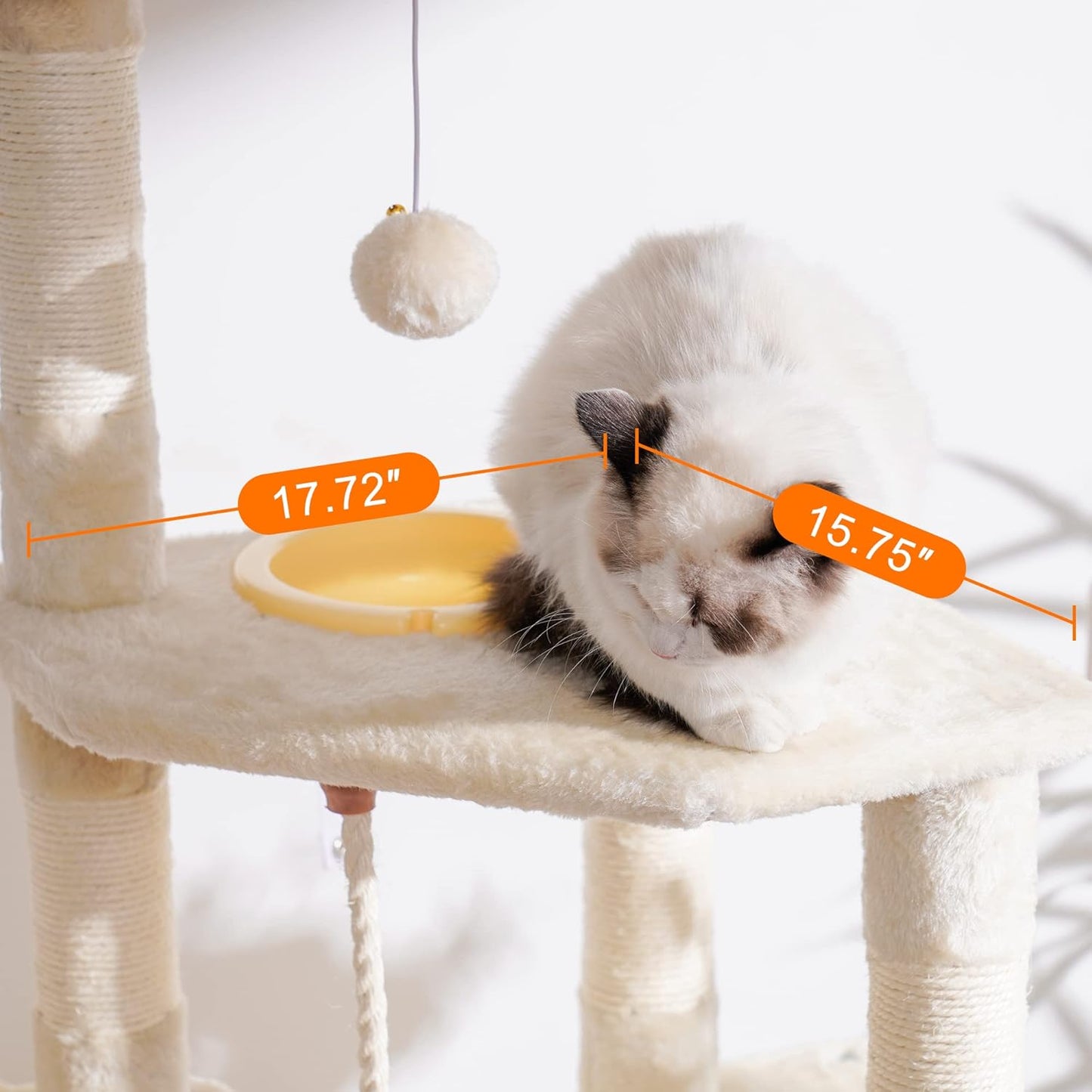 Heybly Cat Tree, Cat Tower for Indoor Cats with Scratching Board, Multi-Level Cat Furniture Condo with Feeding Bowl, Beige HCT010MM