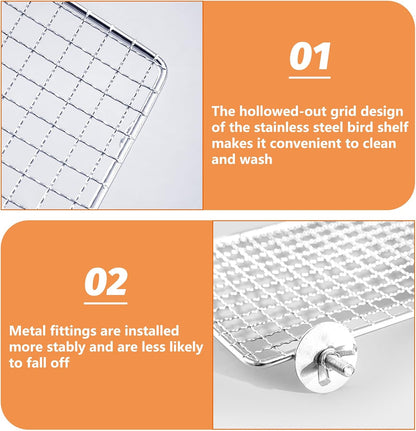 BNOSDM 2 Pack Bird Perch Platform 7.8x5.9in Stainless Steel Birds Perches Parrot Shelf Training Stand Small Animals Cage Accessories for Parakeets, Budgies, Conures, Cockatiels, Lovebirds (L)