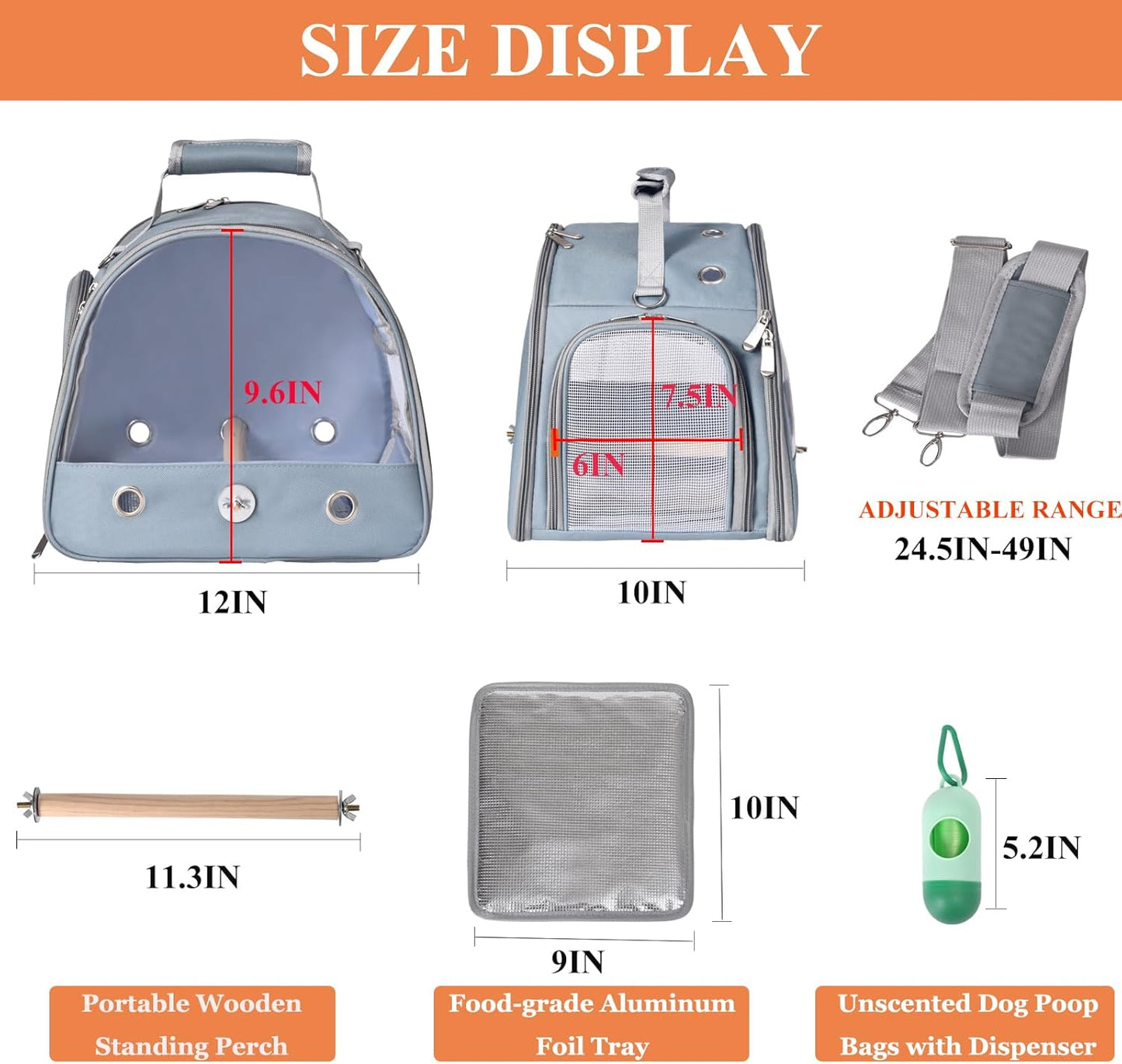 Bird Carrier Travel Cage with Stand (with Tray), Small Bird Travel Carrier for Parrot, Small Bird Cage for Travel Parakeet Carrier with Shoulder Strap, Side Access Window (Blue)