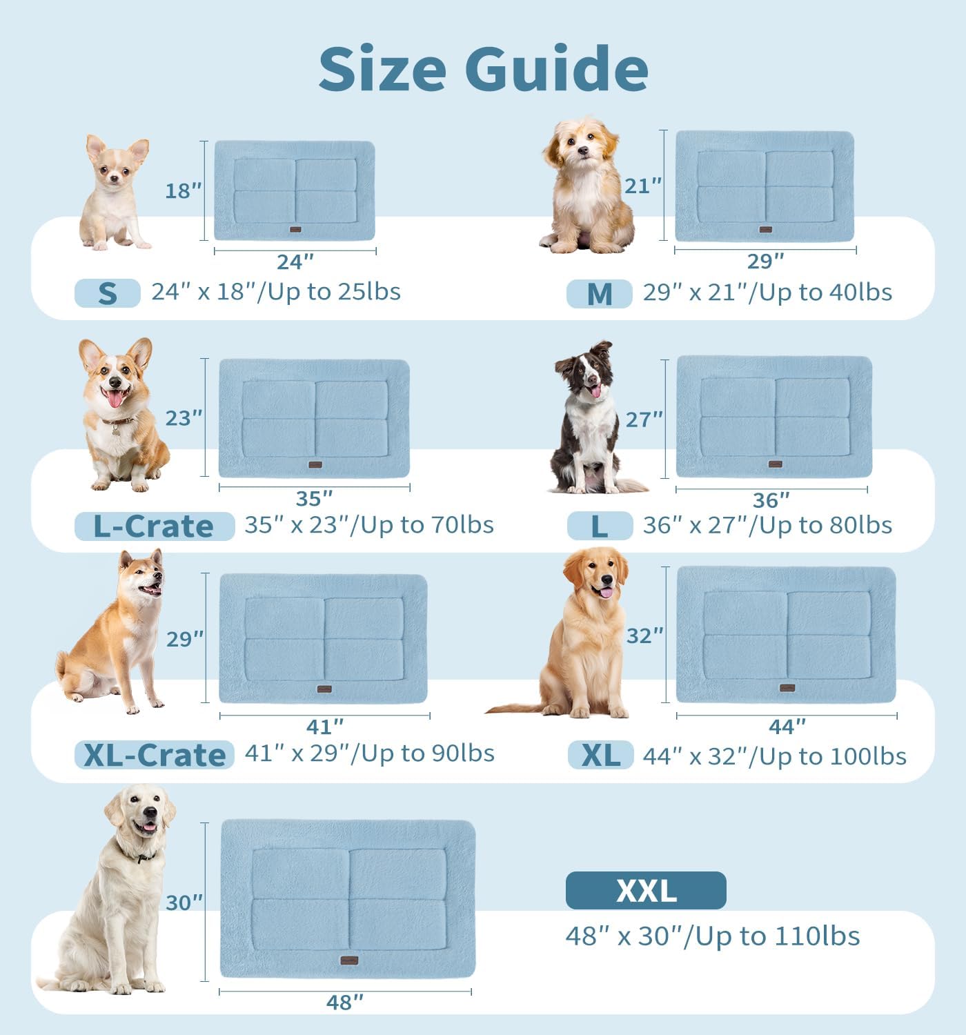 Made4Pets Dog Crate Pad Bed for Small Dogs, Washable & Reversible, Anti-Slip Kennel Mat for Cozy Sleeping, Soft Fluffy Dog Bed for Indoor & Outdoor Use, 24"x18", Blue