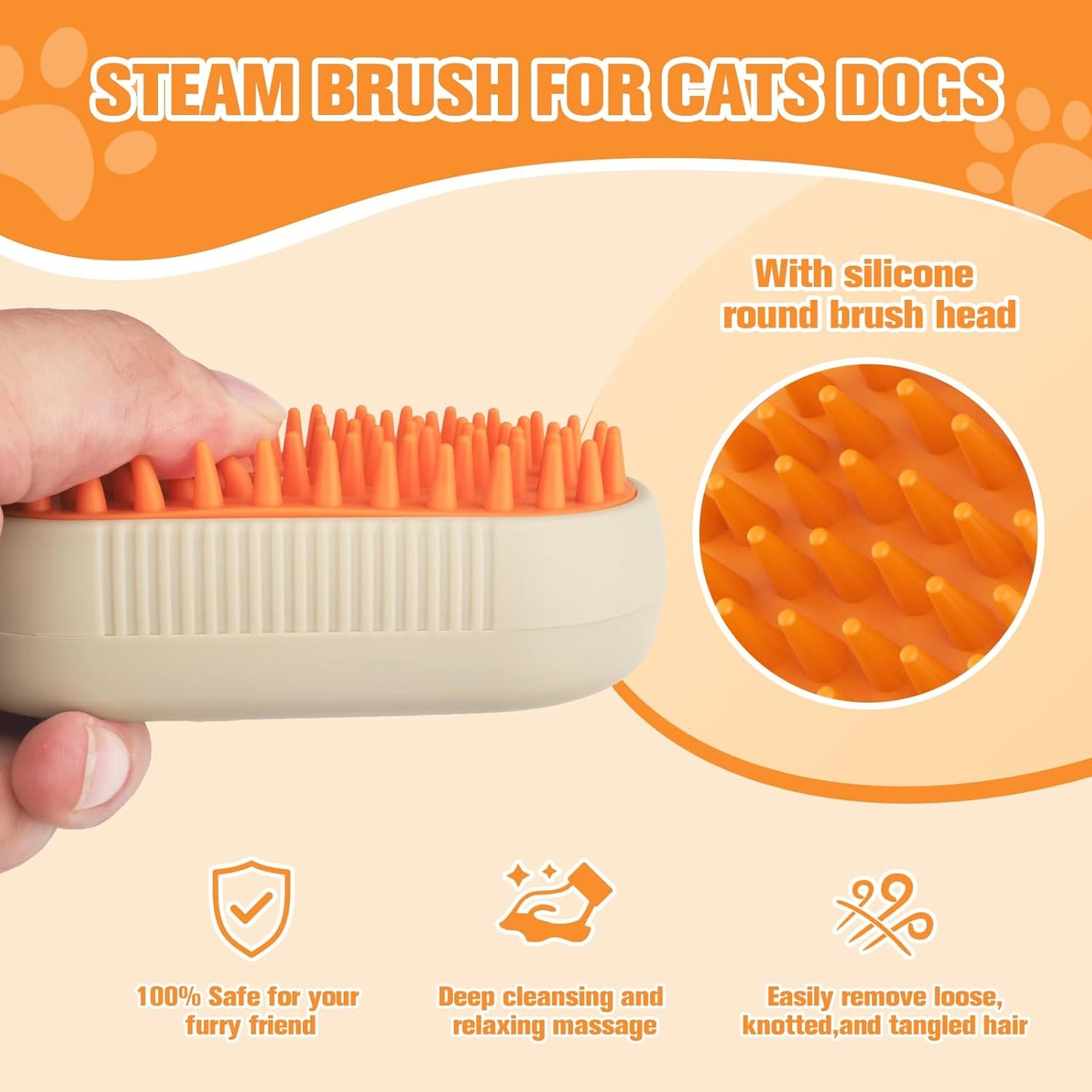 Steam Brush for Cats Dogs,Cat Steam Brushes for indoor Cats,3 in 1 Steam Cat Brush for Shedding,Silicone Pet Spray Hair Removal Comb for Massage,Combing,Rechargeable Dog Brushes for GroomingYellow
