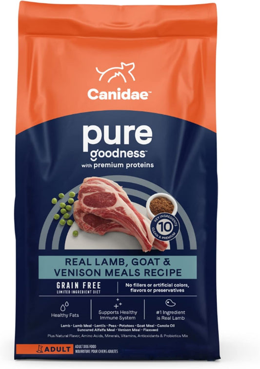 Canidae Pure Limited Ingredient Premium Adult Dry Dog Food, Real Lamb, Goat & Venison Meals Recipe, 4 lbs, Grain Free