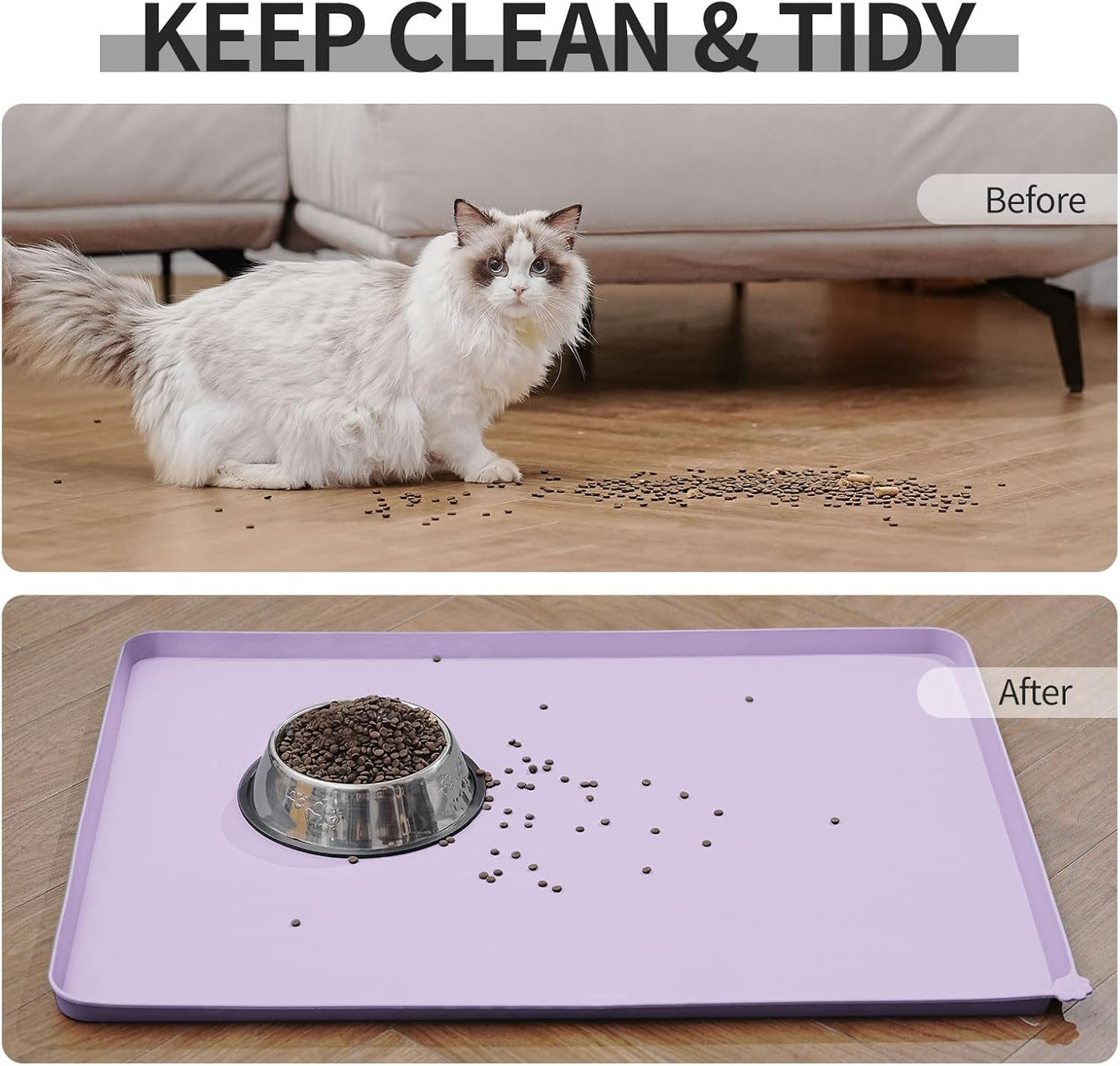 Waterproof Pet Feeding Mat with High Raised Edges, Heavier and Thicker Placemats for Cat Dog Water Bowl with BPA Free, Dogs Cats Food Mats for Messy Drinkers to Prevent Spill and Protect Floors