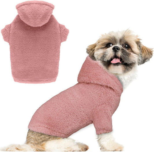 Fuzzy Dog Sweaters for Small Dogs Dog Hoodie Pet Clothes Warm Soft Cozy Coats Hooded Sweatshirt Fleece Small Pet Hoodies Sweater(Pink-XS)
