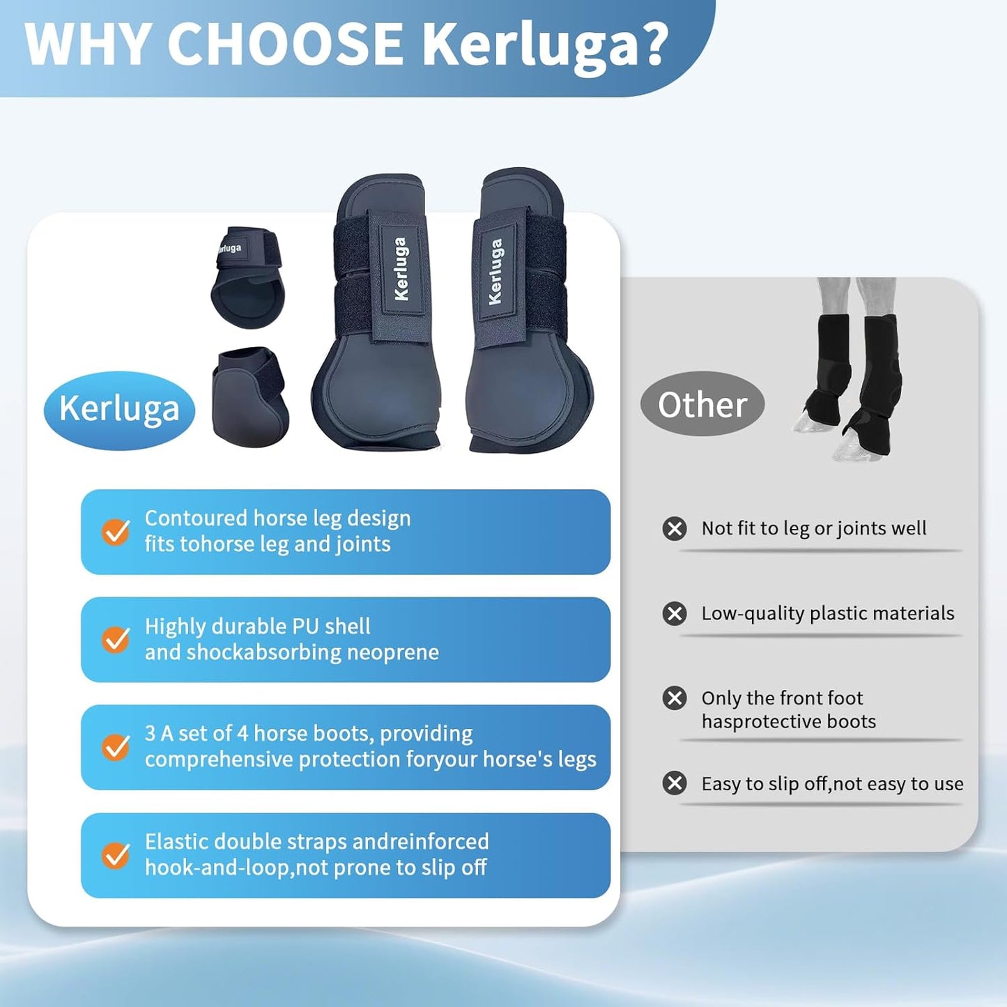 Horse Boots Set of 4 Open Front & Fetlock Tendon Boot for Horses Professional Sport Protection Impact-Absorbing Equine Leg Support Wraps for Jumping, Riding, Training (Black, Full)