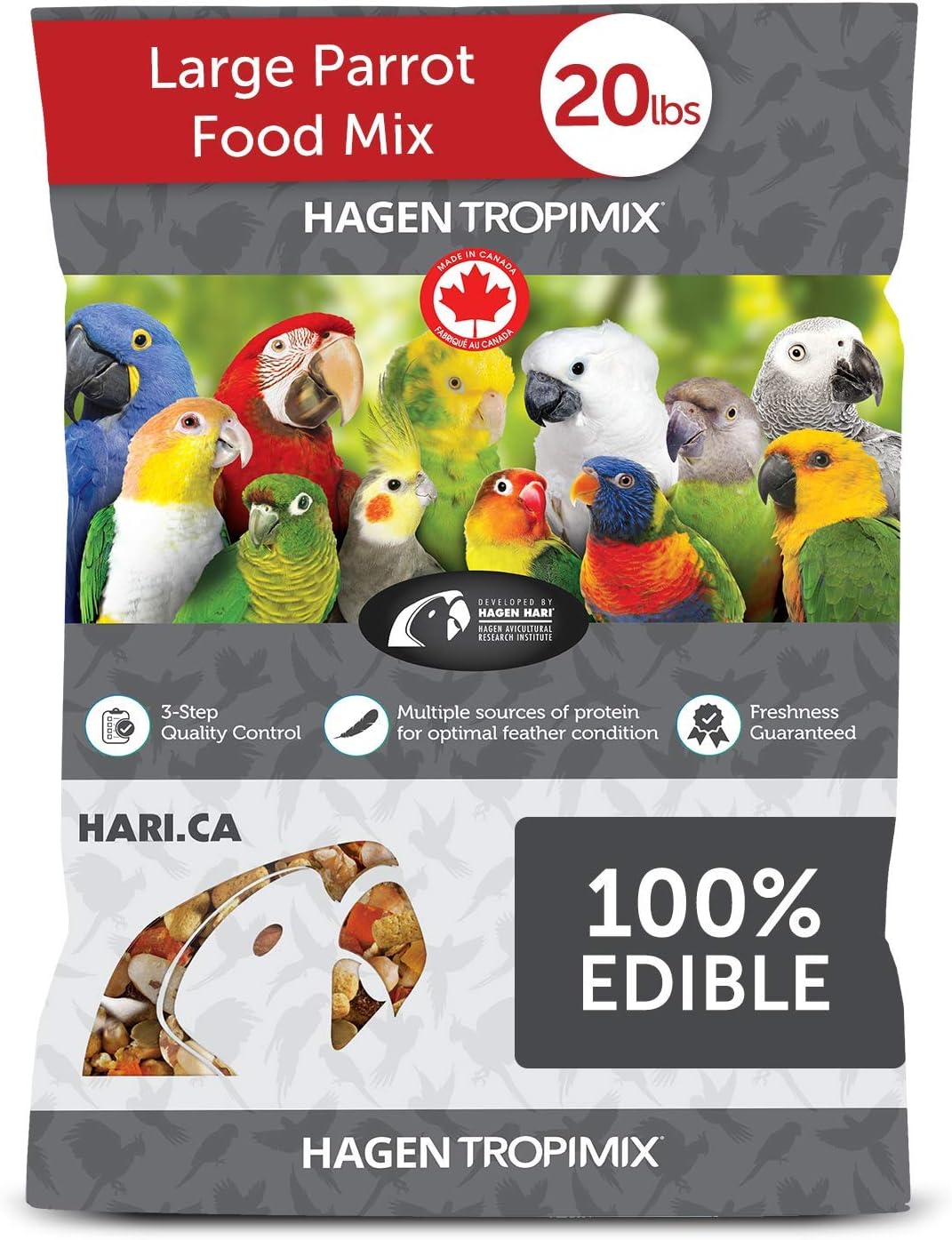 Tropimix Bird Food, Large Parrot Food with Seeds, Fruit, Nuts, Vegetables, Grains, and Legumes, Enrichment Food, 20 lb Bag