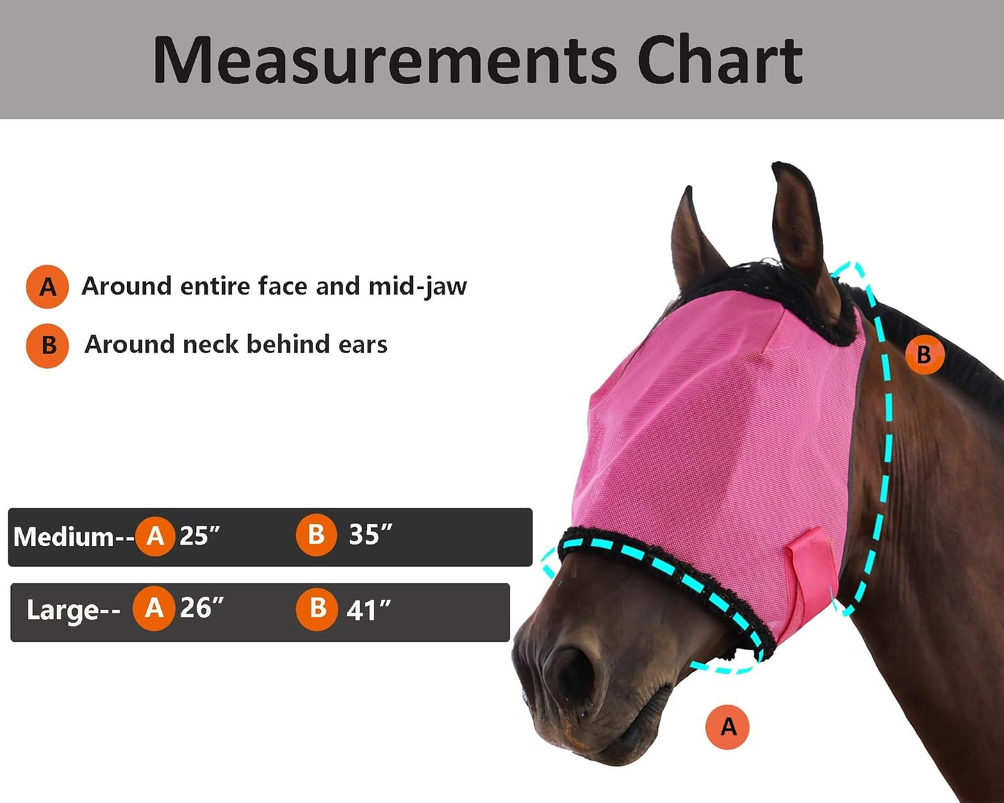 Horse Fly Mask, with UV Protection Horse Fly Mask, Full Face Fine Mesh Coverage Provide Better Vision and Airflow for Horse