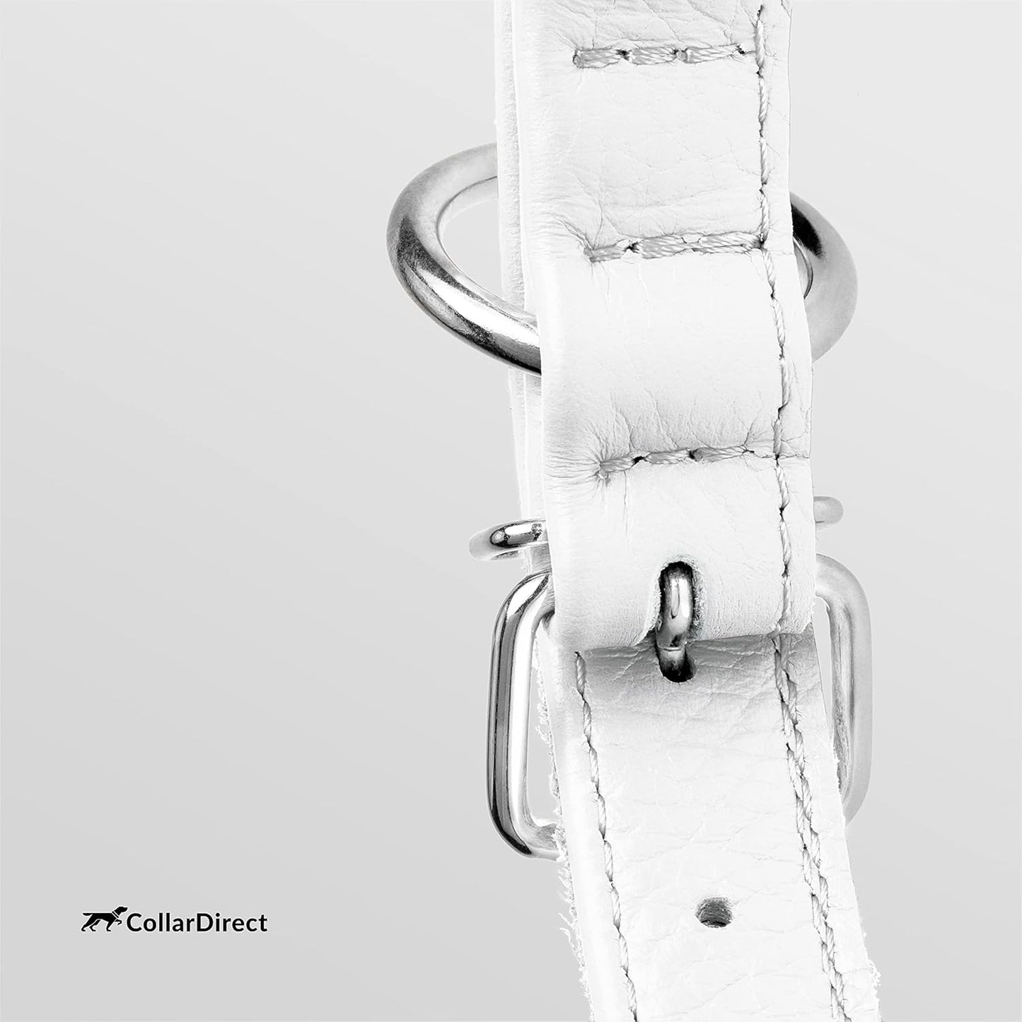 CollarDirect Rolled Leather Dog Collar, Soft Padded Round Puppy Collar, Handmade Genuine Leather Collar Dog Small Large Cat Collars 13 Colors (13-16 Inch, White Textured)