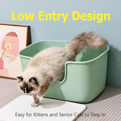SpaceTime Extra Large Litter Box with High Sides,XL Low Entry Multi Cat Litter Pan for Kittens,Jumbo Litter Boxes for Big Cats,Anti-Splashing Cat Boxes for Indoor Cats,Easy to Clean (Light Green)
