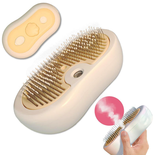 Misty - Moisturizing Pet Comb - Hair Brush with Mist, One-Click Clean, & Stainless Steel Bristles - Anti-Static Deshedding - Smooth Grooming for Cats, Dogs, & Small Pets - No Handle Compact Design