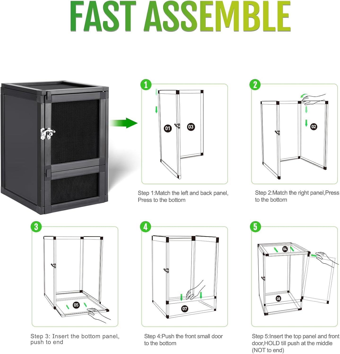 8" x 8" x 12" Small Reptile Cage, Rainforest Habitat with Screen Door, Ventilated Terrarium for Lizards, Frogs, Snakes, Easy Assembly