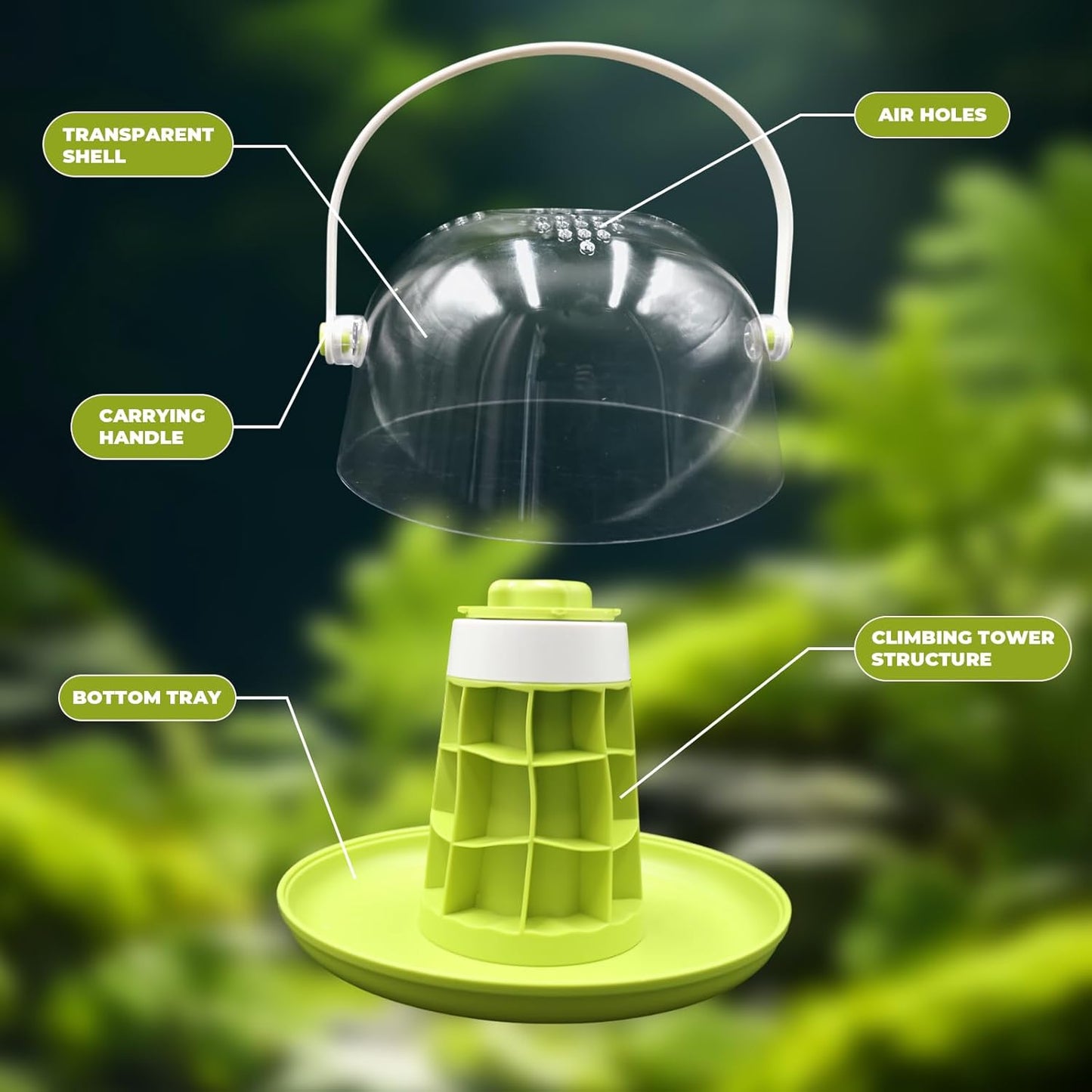 Round Transparent Snail Terrarium Kit, Portable Plastic Habitat with Air Vents & Removable Base, Breeding Box for Snails, Beetles, Spiders, Ladybugs & Small Insects