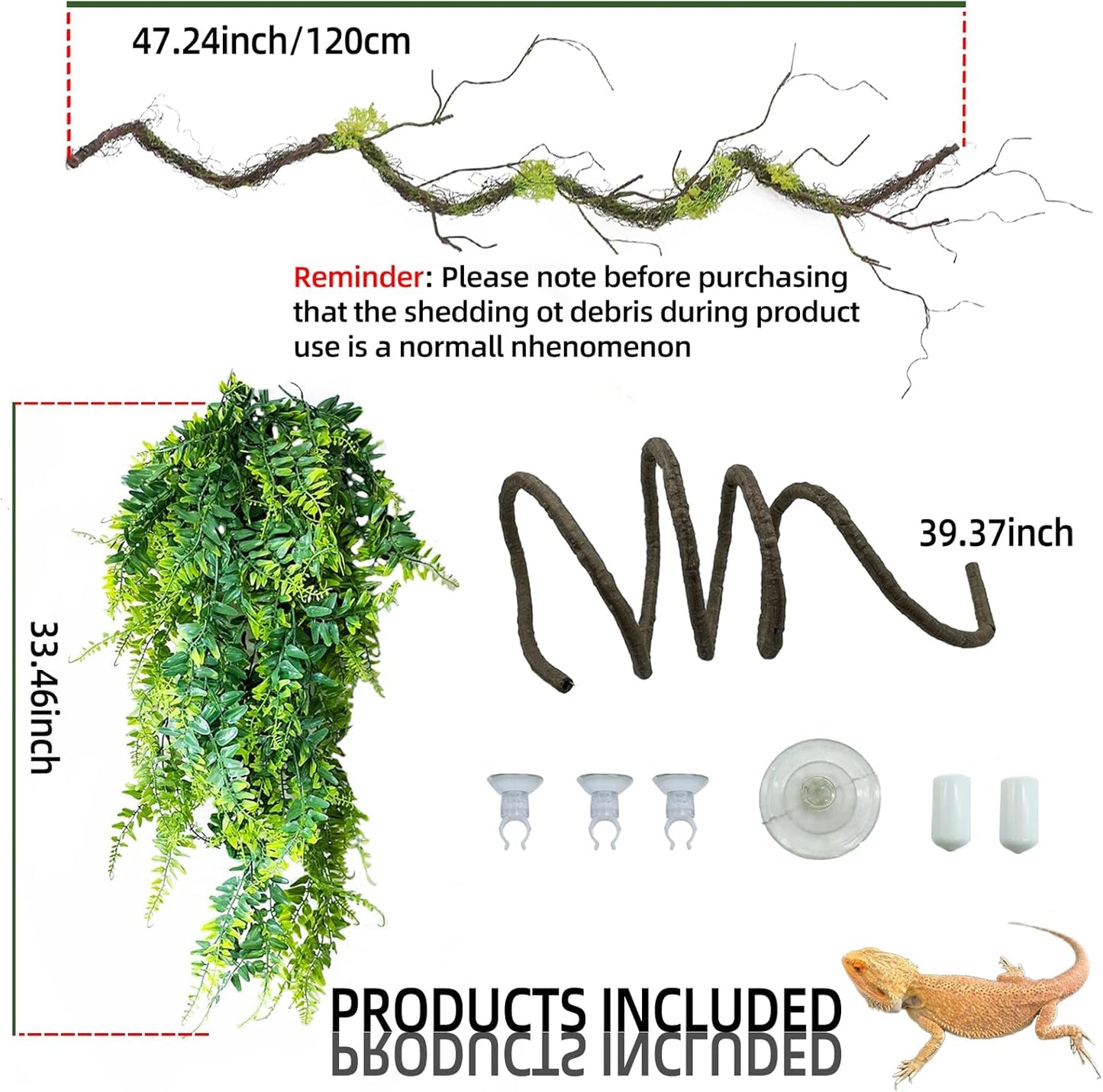 BNOSDM Reptile Vines,Bendable Jungle Climbing Vine,Terrarium Plants Artificial Decor,Tank Decorations Accessories for Bearded Dragons Chameleons Snakes Lizards Hermit Crabs