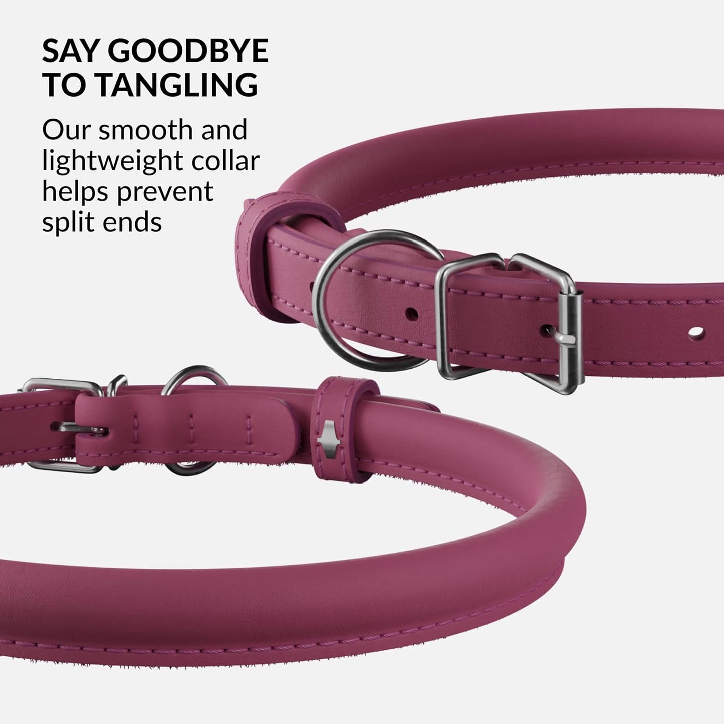 CollarDirect Rolled Leather Dog Collar, Soft Padded Round Puppy Collar, Handmade Genuine Leather Collar Dog Small Large Cat Collars 13 Colors (13-16 Inch, Pink Smooth)