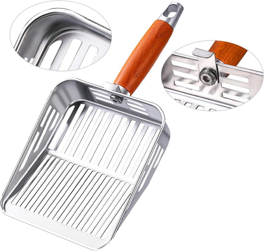 304 Stainless Steel Cat Litter Scoop, One-Piece Pressed Design with No Weld Spots, Durable Anti-Break Handle, Dual Slot Sizes, Easy to Clean, Filters Small Litter Clumps Litter Scoop