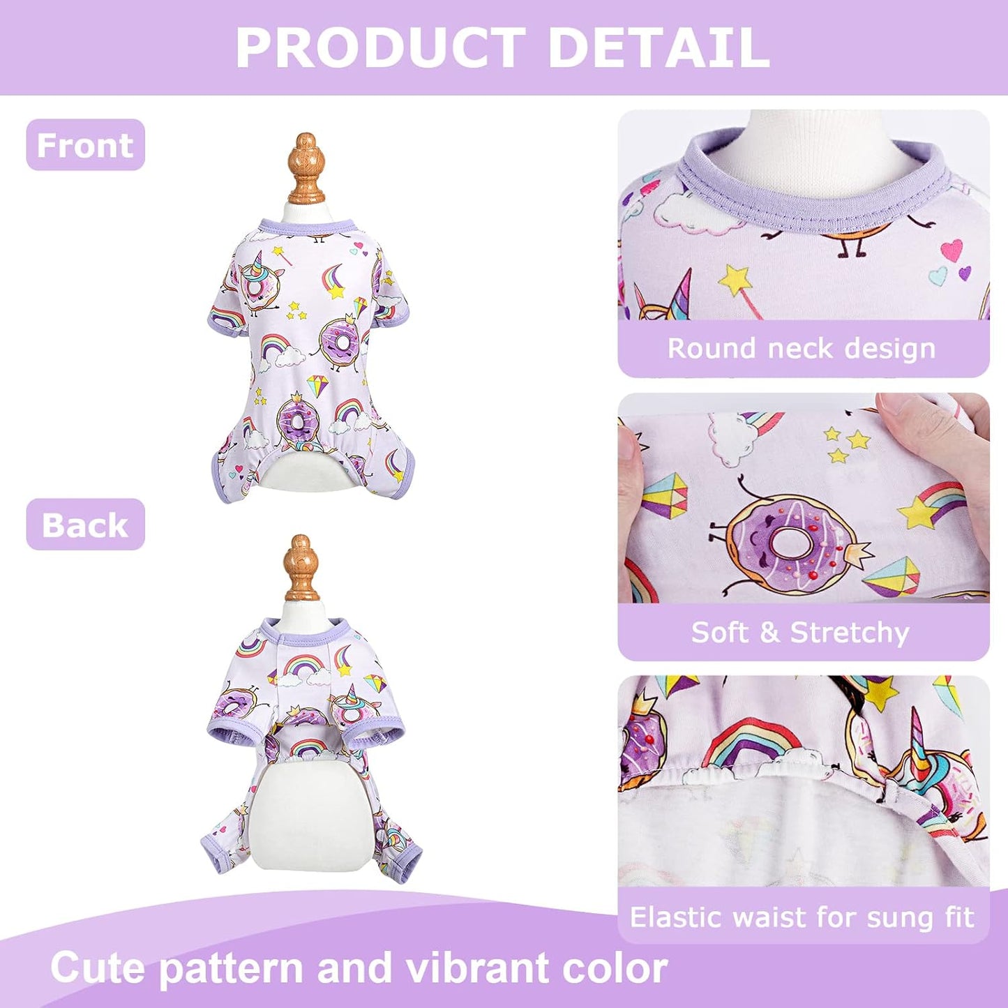 Dog Pajamas Pjs Spring Summer Dog Clothes for Small Dogs Girl - Boy - Medium Size Dogs, Soft Stretchy Puppy Clothes Doggie Onesies Cat Pet Jammies Outfit (Donut Purple, Large)