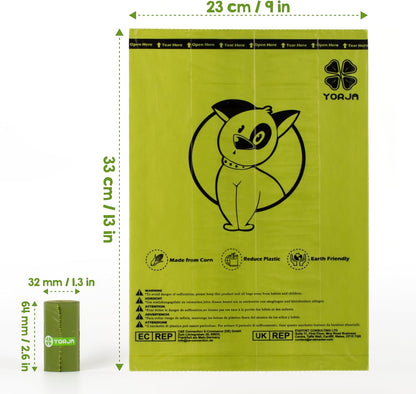 YORJA Dog Poop Bags Rolls, 360 Pet Waste Bags, 100% Leak Proof Extra Thick and Strong Corn Starch Blend