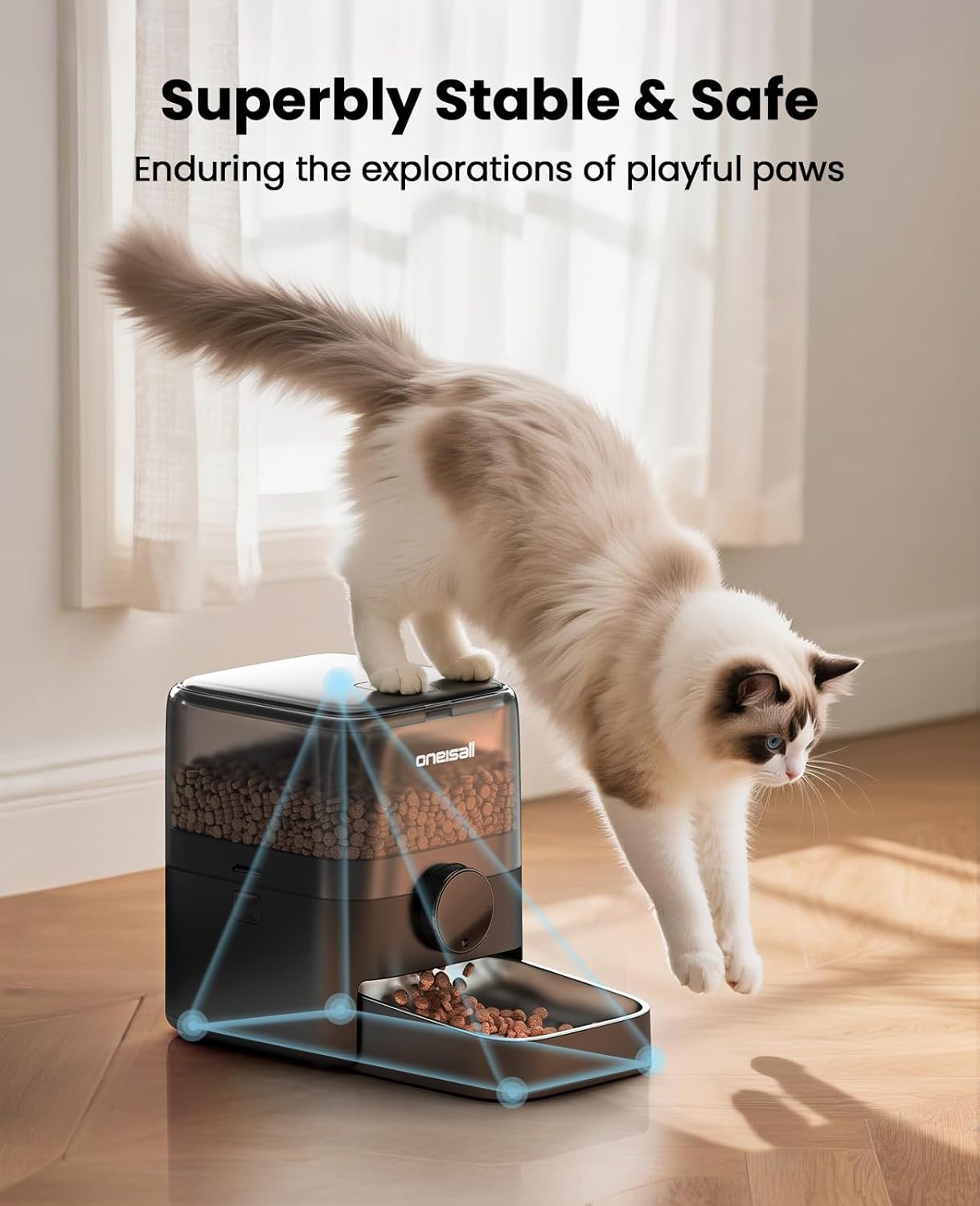 oneisall Automatic Cat Feeder for Large Kibble and Snacks, 12 Cups/3L Timed Pet Feeder for Cats Indoor, Programmable Dry Food Dispenser (Black)