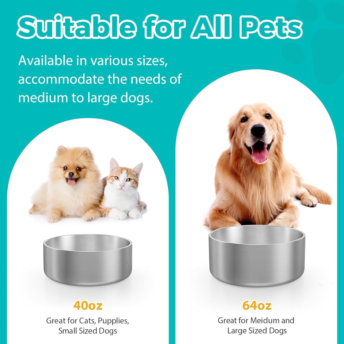 LIANLAI Stainless Steel Dog Bowls, Rust-Resistant Metal Dog Bowls for Medium, Spill Proof Puppy Food Bowl, Dishwasher Safe（40 oz