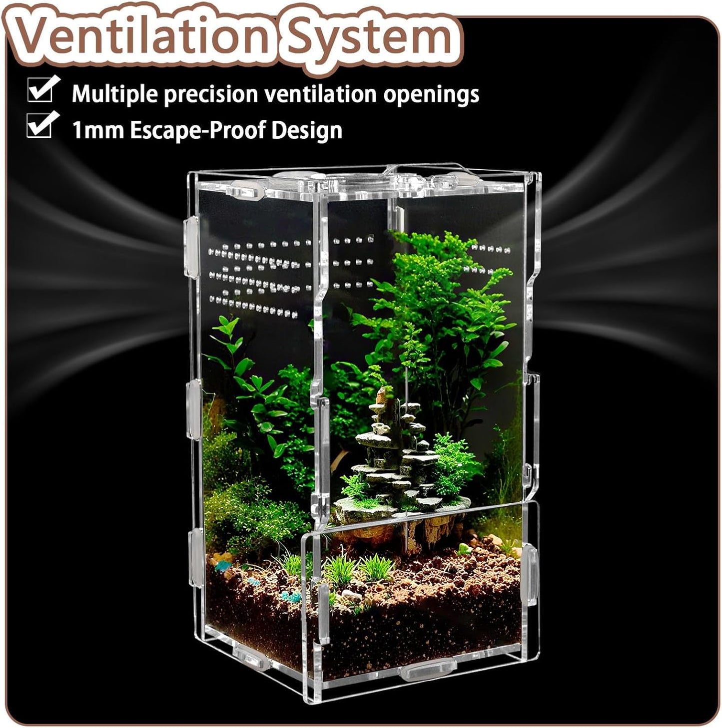 8x4x4in Vertical Acrylic Jumping Spider Enclosure – Arboreal Tarantula & Reptile Terrarium for Sling Lizards, Geckos, Snails