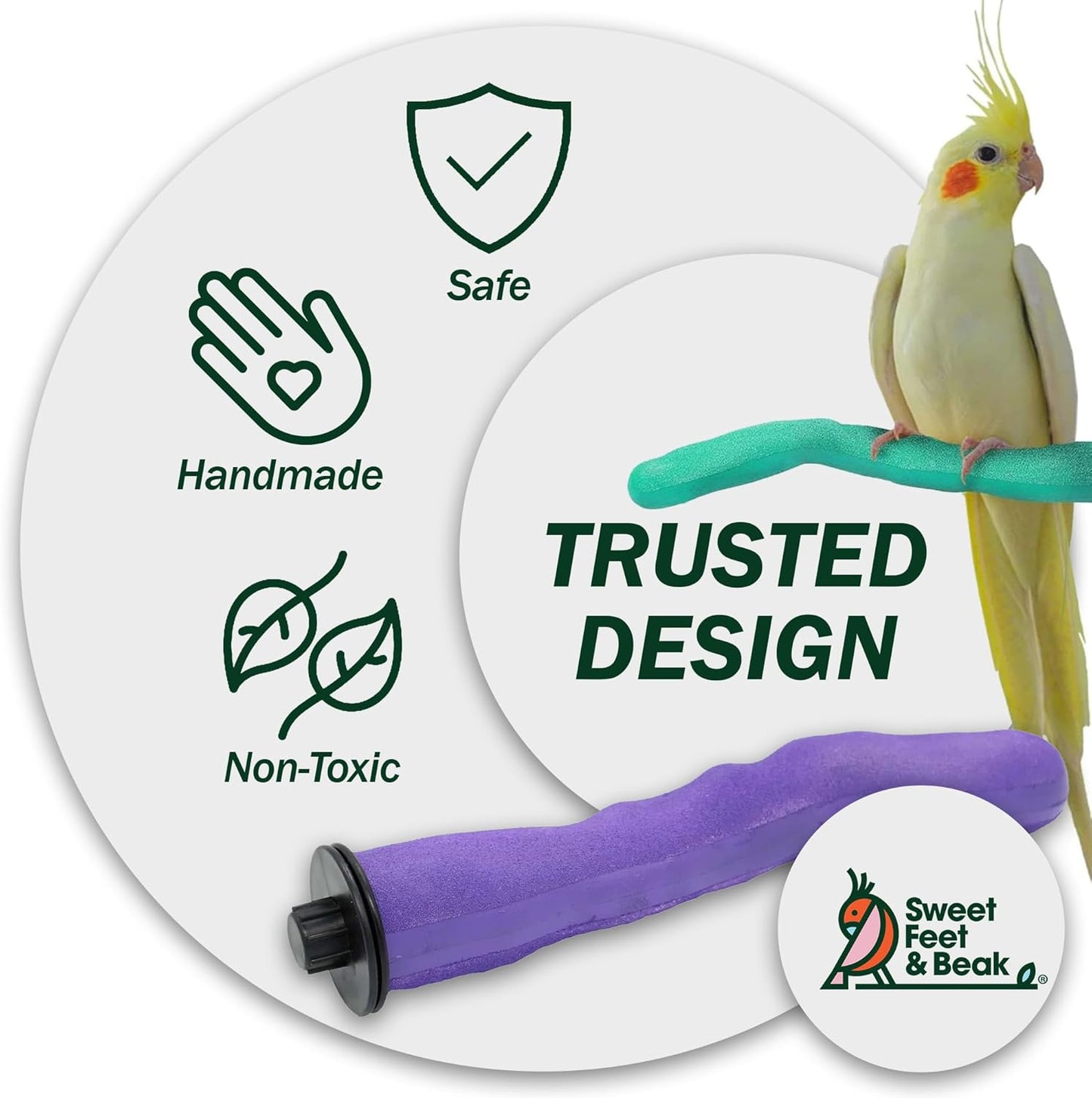 Safety Pumice Perch - Trims Nails and Beak - Promotes Healthy Feet - Safe Non-Toxic Bird Supplies for Bird Cages - Small 8"