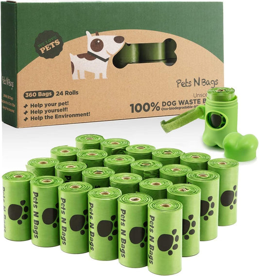 Dog Poop Bags, Dog Waste Bags, Biodegradable Unscented Refill Rolls, Includes Dispenser