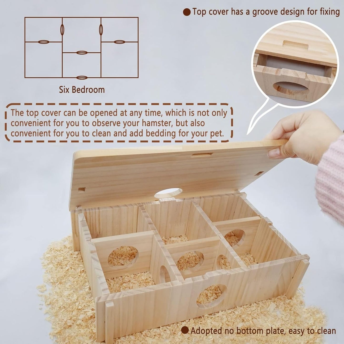kathson Multi-Chamber Hamster Maze House,Wooden Syrian Hamster Maze Hideout,Small Pets Habitats Decor,6-Room Hideouts & Tunnel Exploring Toys for Dwarf Hamsters,Gerbils,Mice,Lemmings,Mouse