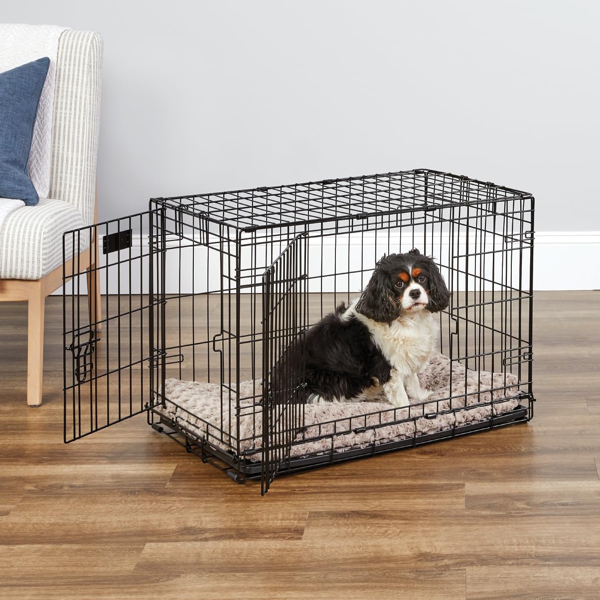 MidWest Homes for Pets 30-Inch Two-Door iCrate Folding Dog Crate with Divider Panel, Leak-Proof Tray & Secure Latches – Metal Wire Kennel for Medium Breeds – Portable, Durable & Easy to Assemble