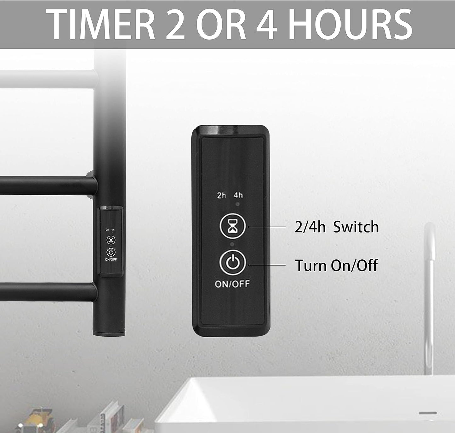 KEG Towel Warmer Wall Mounted with Built-in Timer 12 Bars Electric Stainless Steel Heated Towel Racks for Bathroom, Hot Plug-in Bath Towel Heater Matte Black