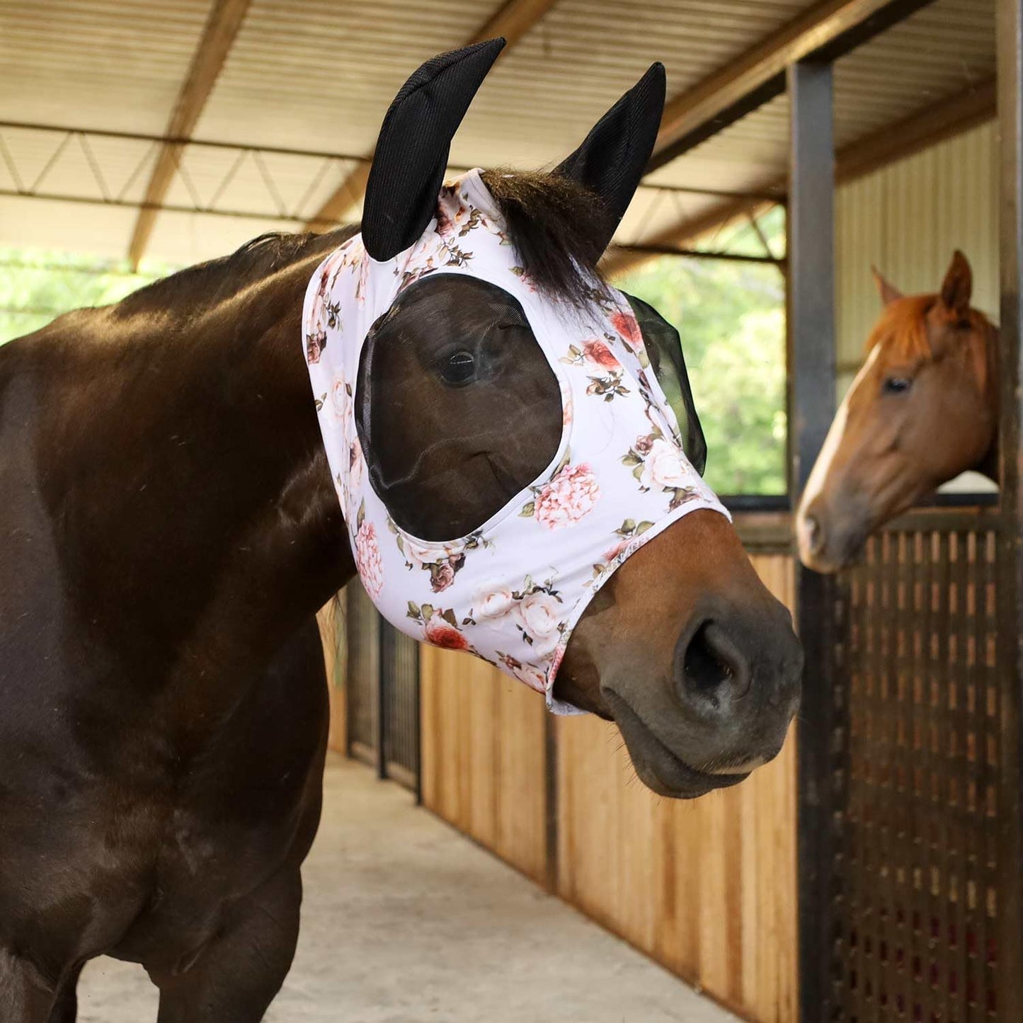 Jeffers Expression Lycra Horse Fly Mask – Full Size, Rose Garden – Lightweight Stretch Horse Mask with Mesh Eyes & Ears, Breathable Lycra Fly Mask for Horses, Equine Summer Apparel & Gear