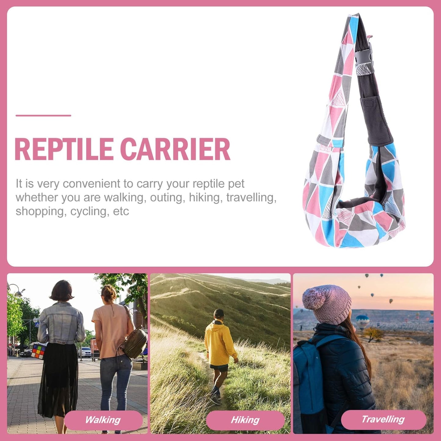 BESPORTBLE Adjustable Reptile Sling Bag for Bearded Dragons - Breathable Pet Carrier with Shoulder Strap for Travel, Hiking, and Outdoor Adventures, 25.59 X 7.87 X 5.90 Inches