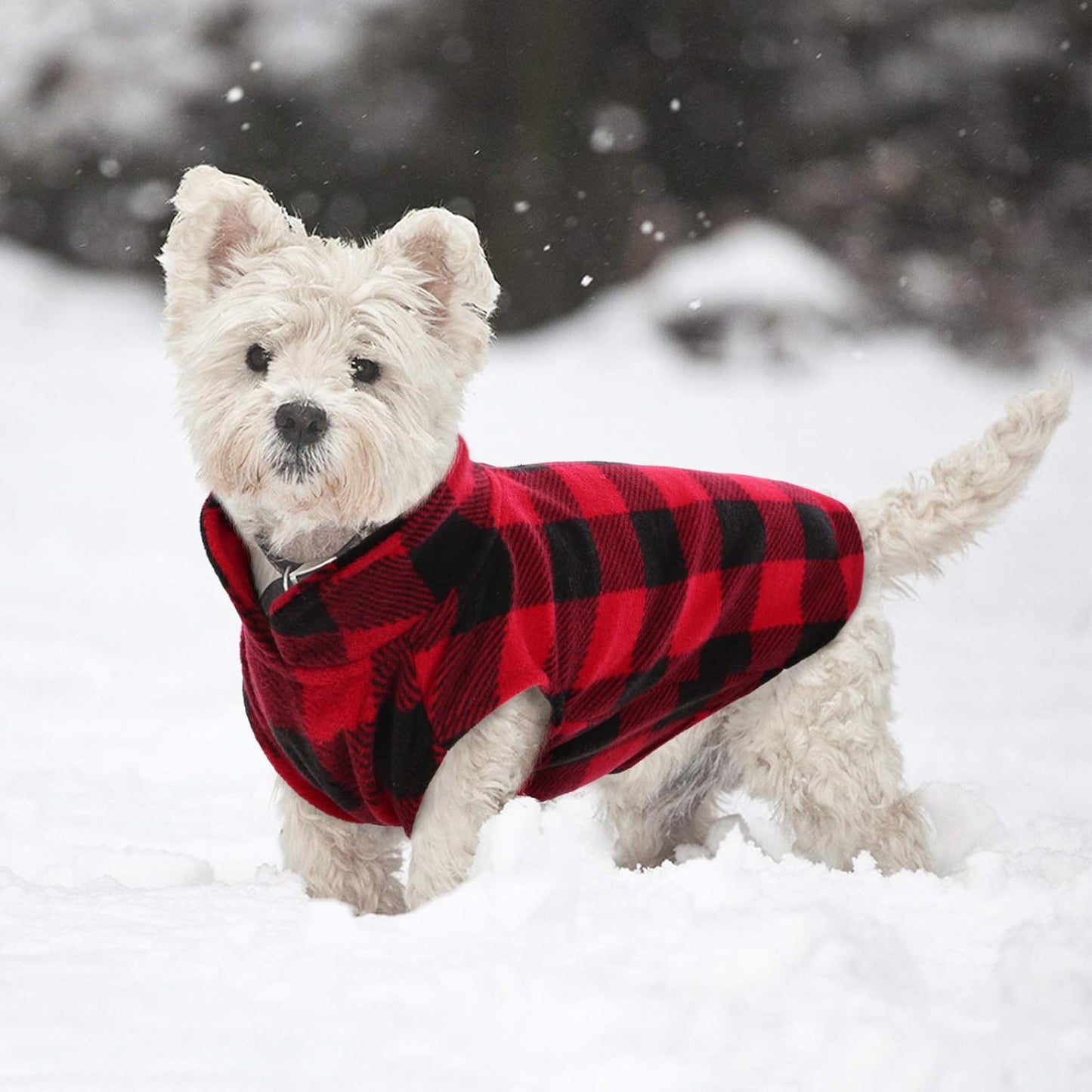 Kuoser Dog Fleece Vest,Warm Plaid Dog Sweater with Leash Hole,Soft Turtleneck Winter Pet Jacket Dogs Coat Pullover Clothes for Small Medium Dogs Cats,Spring Fall Cold Weather Christmas Outfit,Red XS