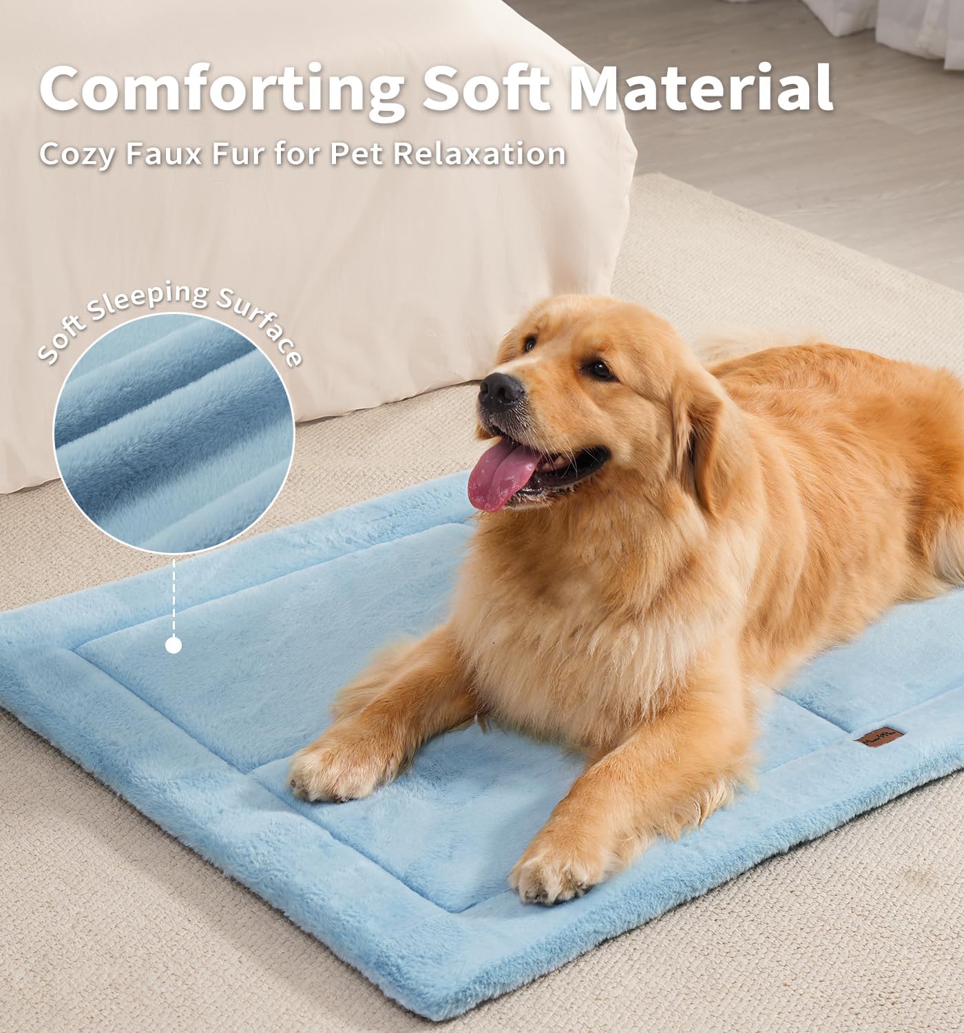 Made4Pets Dog Crate Pad Bed for Medium Dogs, Washable & Reversible, Anti-Slip Kennel Mat for Cozy Sleeping, Soft Fluffy Dog Bed for Indoor & Outdoor Use, 29"x21", Blue