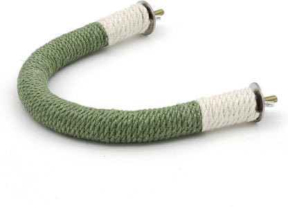 U Shape Hemp Rope Green Wood Parrot Perches for Macaws, Cockatiels, Conures, Finches - Bird Training Educational Stand Toys (Medium-1 Pack)