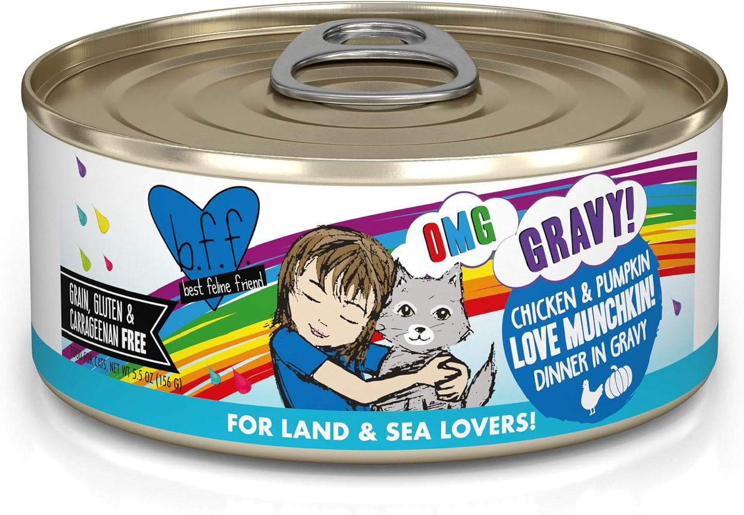 Weruva B.F.F. OMG - Best Feline Friend Oh My Gravy!, Love Munchkin! with Chicken & Pumpkin in Gravy Cat Food, 5.5oz Can (Pack of 8)