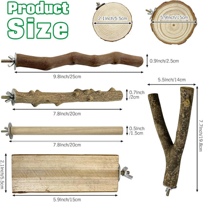 Hamiledyi 10 PCS Natural Wood Bird Perches for Cage Parakeet Stand Bird Cage Accessories Parrot Perch Branch Paw Grinding Fork Parakeet Platform for Small and Medium Sized Birds Budgie Cockatiel