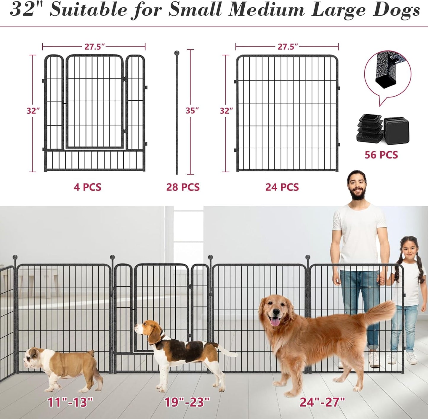 Dog Playpen 32 inch 28 Panels Indoor Outdoor Dog Pen for Medium/Small Dogs Heavy Duty Metal Dog Fence Outdoor for Yard, Puppy Playpen with Door Portable Pet Fence for RV Camping Yard
