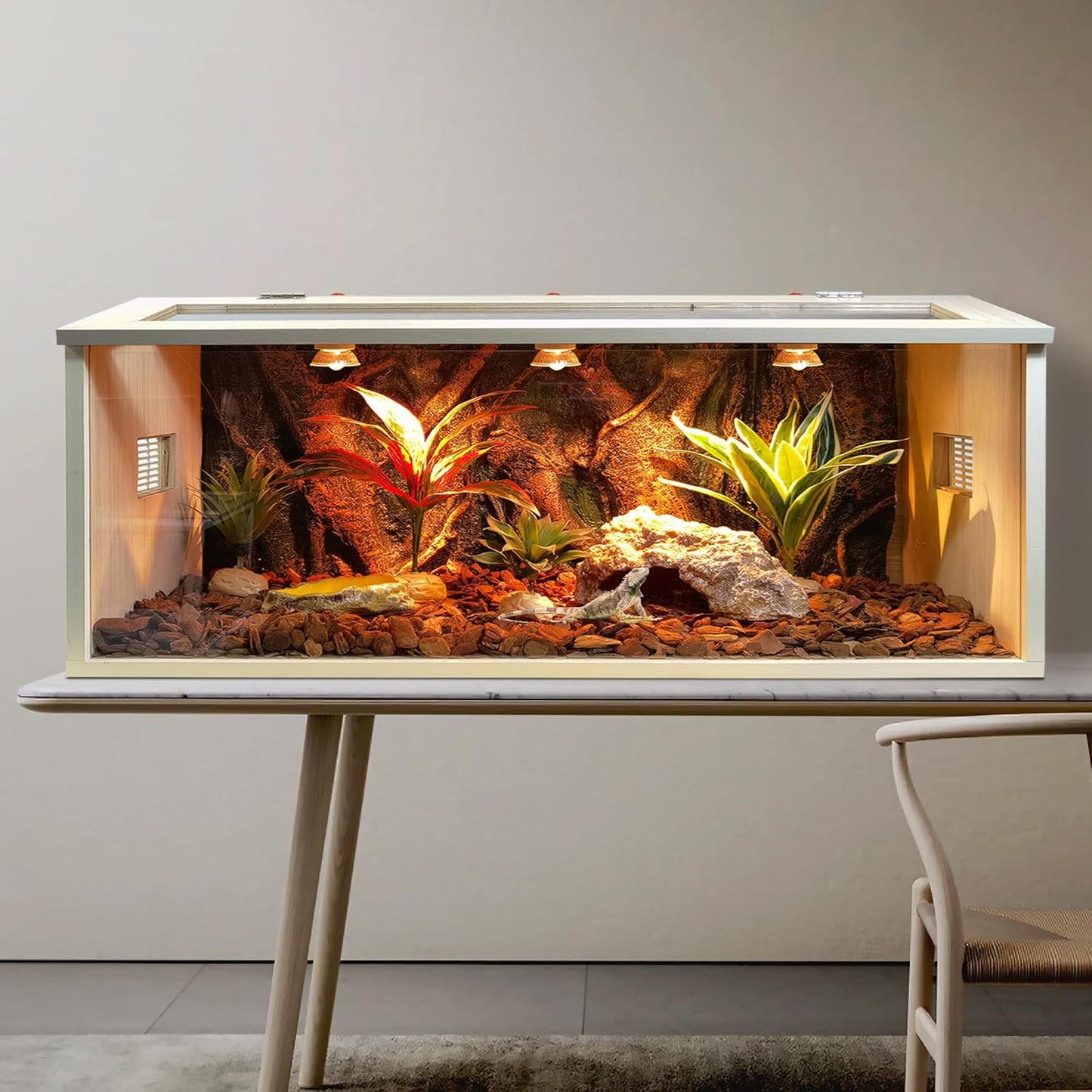 Prolee Bearded Dragon Tank 70 Gallon, Reptile Enclosure, Snake Tank, Reptile Terrarium, Built-in Light Fixtures with Switch, 48" L x 20" H x 20" D