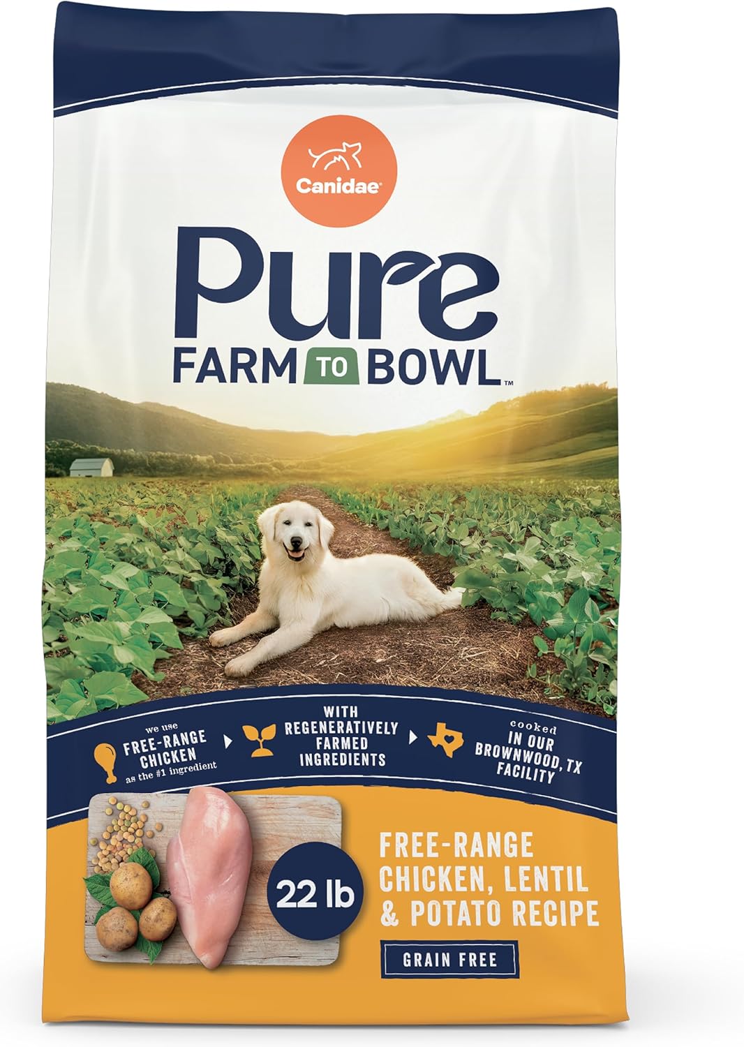 Canidae Pure Farm to Bowl Free-Range Chicken, Lentil & Potato Grain-Free Dry Dog Food, Adult, 22lb
