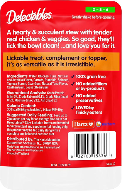 Hartz Delectables Stew Lickable Wet Cat Treats for Adult & Senior Cats, Chicken & Veggies, 1.4 Ounce (Pack of 12) (Packaging may vary)