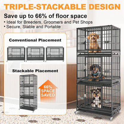 Homey Pet 2 Pack Three Levels 37 Inch Dog Crate, Escape Proof Dog Cage Kennel Indoor with Top Access and Lockable Wheels, Removable Tray, Heavy Duty Dog Crates for Medium/Small Dogs
