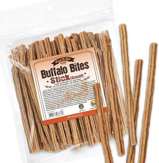 Gootoe Buffalo Dog Treats, Buffalo Bites Stick (Small) 8oz - Natural Low-Fat Chews for Training & Rewards, Limited Ingredient, Resealable Bag, Perfect for Small Dogs & Puppies