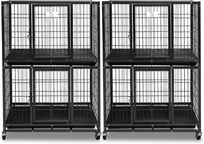 Homey Pet Two Packs 31 Inch Stackable Heavy Duty Dog Crate Cage Kennel with Four Lockable Wheels, Removable Tray, Escape Proof Wire Drop Dog Crates for Small Dogs (Two Tiers)
