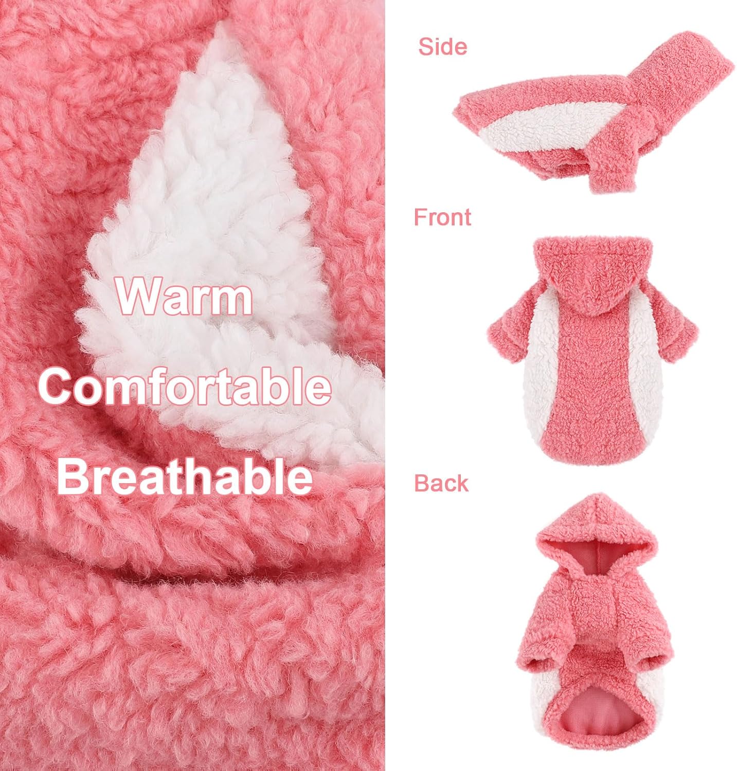 YIKEYO Dog Hoodie Pet Clothes Sweater with Hat Soft and Warm Cold Weather for Small Patchwork Hood(Pink, XXS)