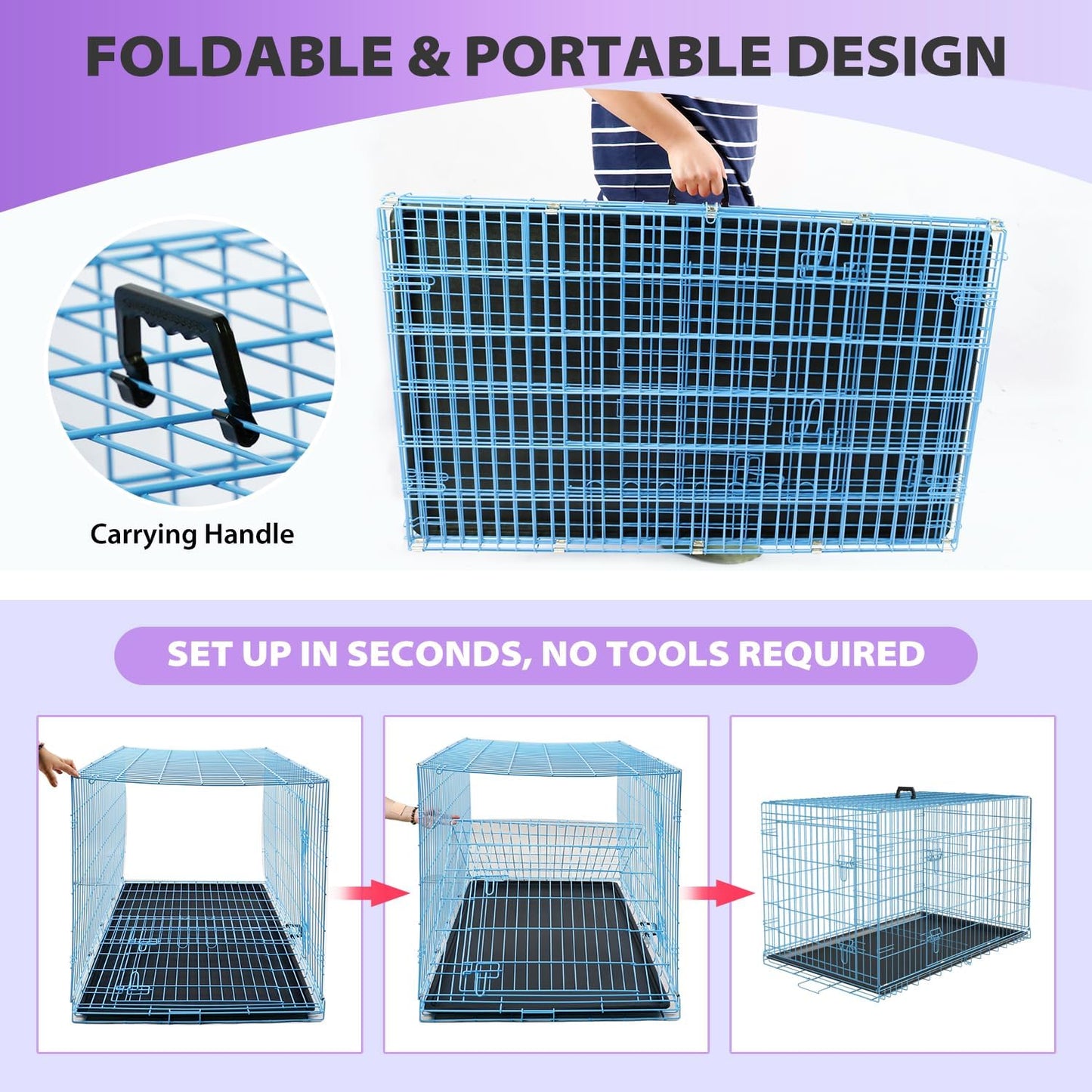 BestPet | Dog Crate | 30" | Blue | Foldable Metal Kennel with Double Doors, Secure Slide-Bolt Latches, Leakproof Tray | Portable Dog Cage for Small Breeds | for Travel, Indoor & Outdoor Use