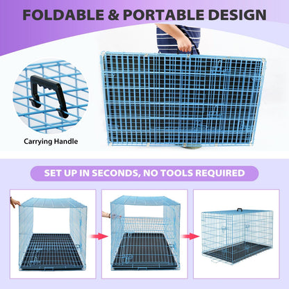BestPet | Dog Crate | 30" | Blue | Foldable Metal Kennel with Double Doors, Secure Slide-Bolt Latches, Leakproof Tray | Portable Dog Cage for Small Breeds | for Travel, Indoor & Outdoor Use